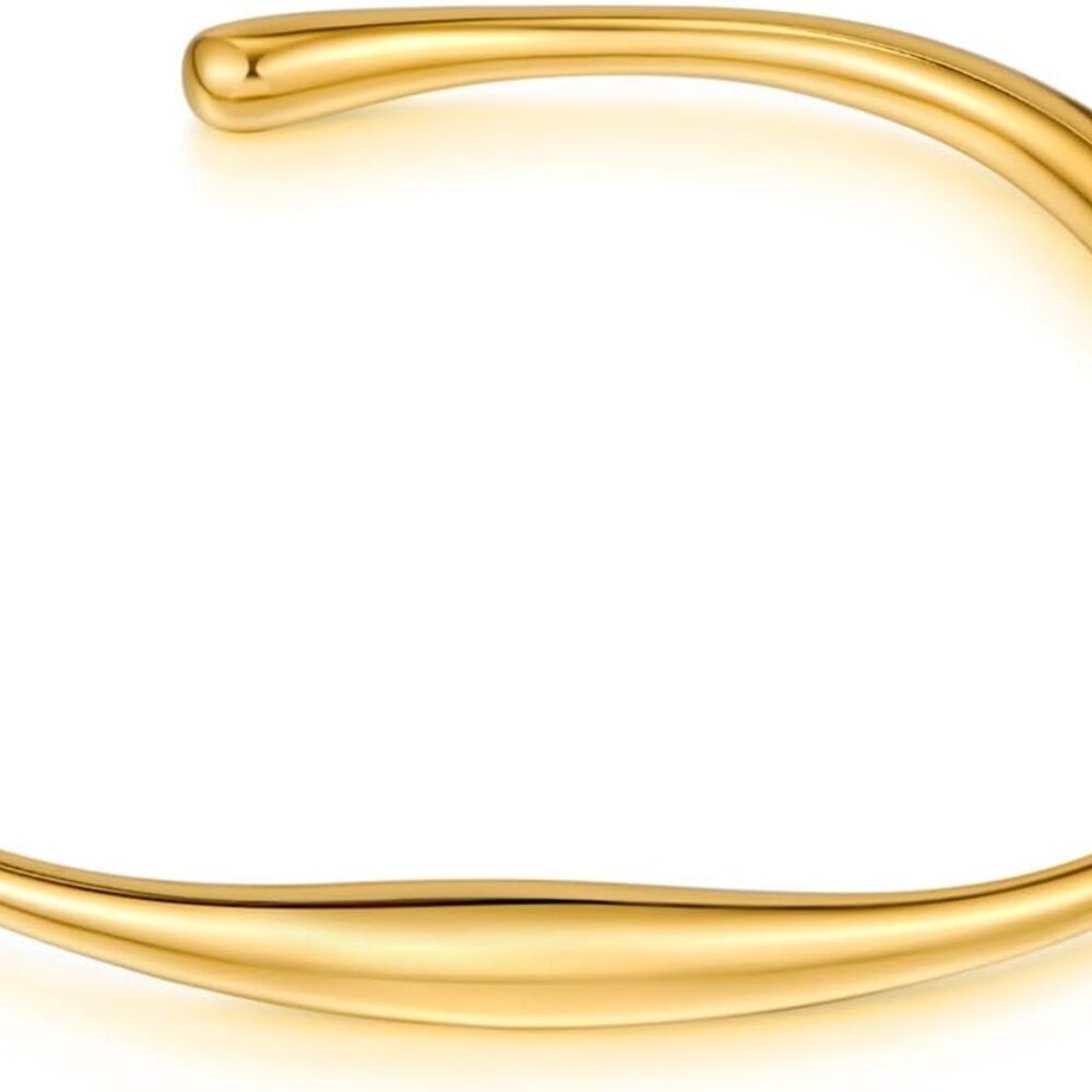 Teardrop Gold Cuff Bracelets for Women Adjustable 18K Gold Plated Chunky Open Cu